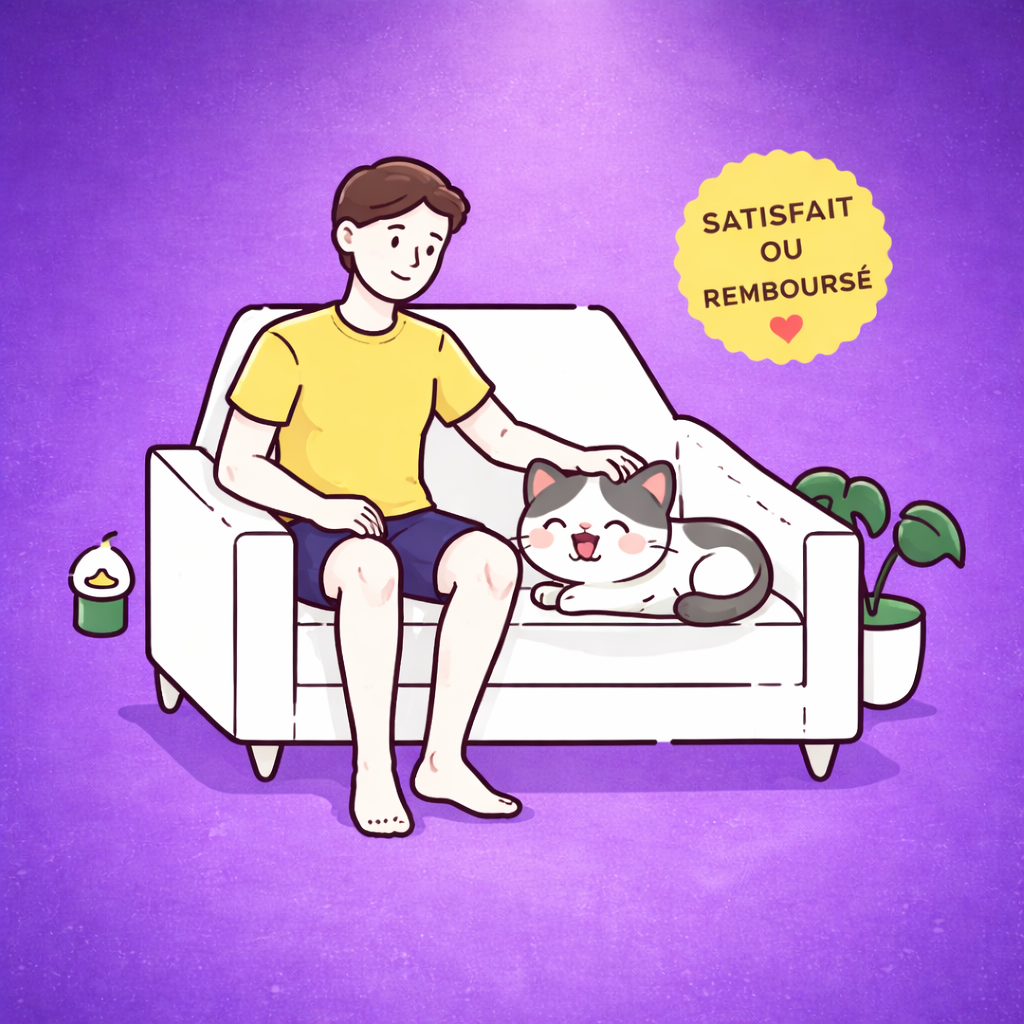 Mascotte chat satisfait ou remboursé